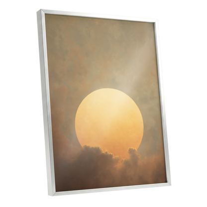 Amber Sun Reverie, gold, beige, brown nature wall art shown as a silver framed poster wall art print