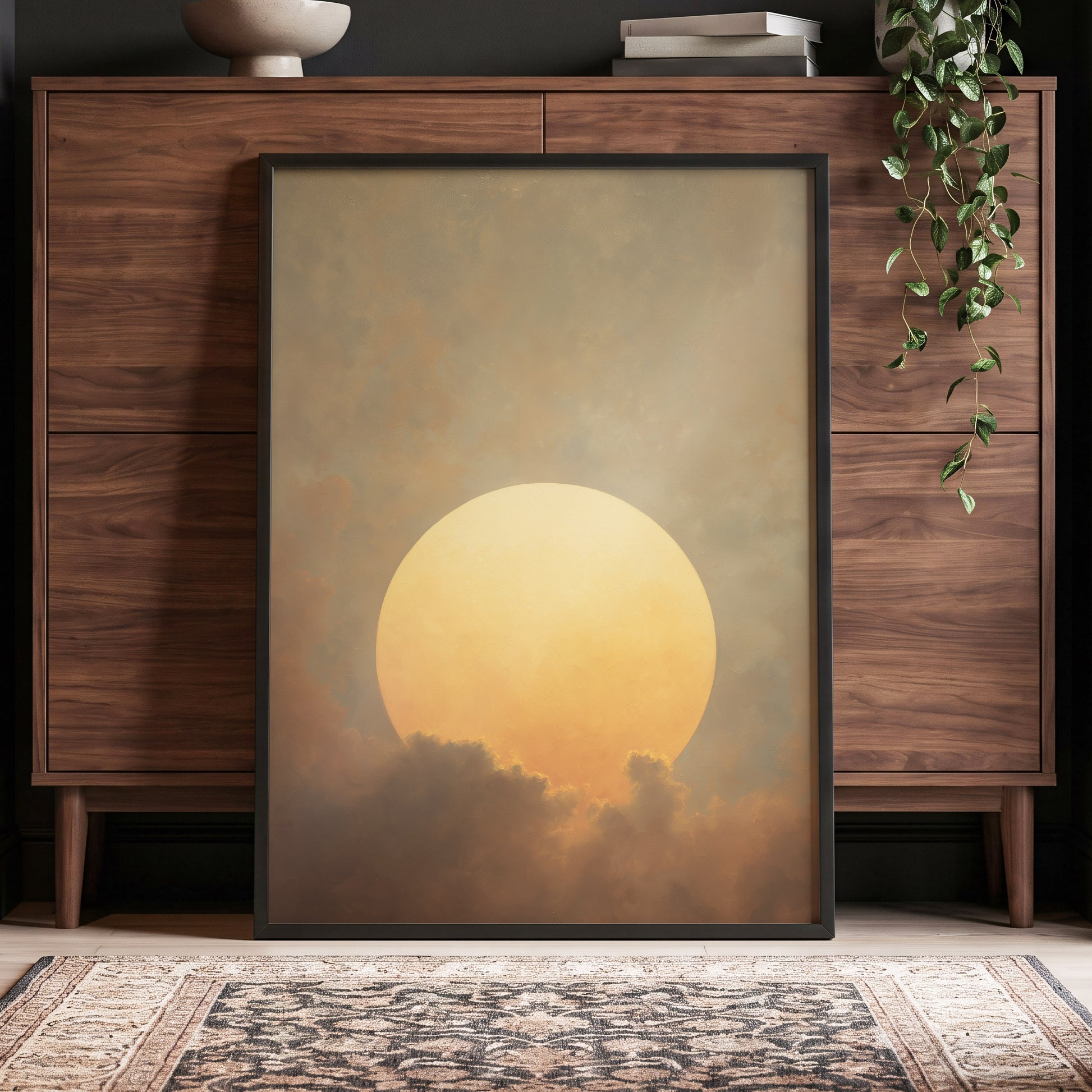 Amber Sun Reverie, gold, beige, brown nature wall art displayed in a styled interior, gallery view 2