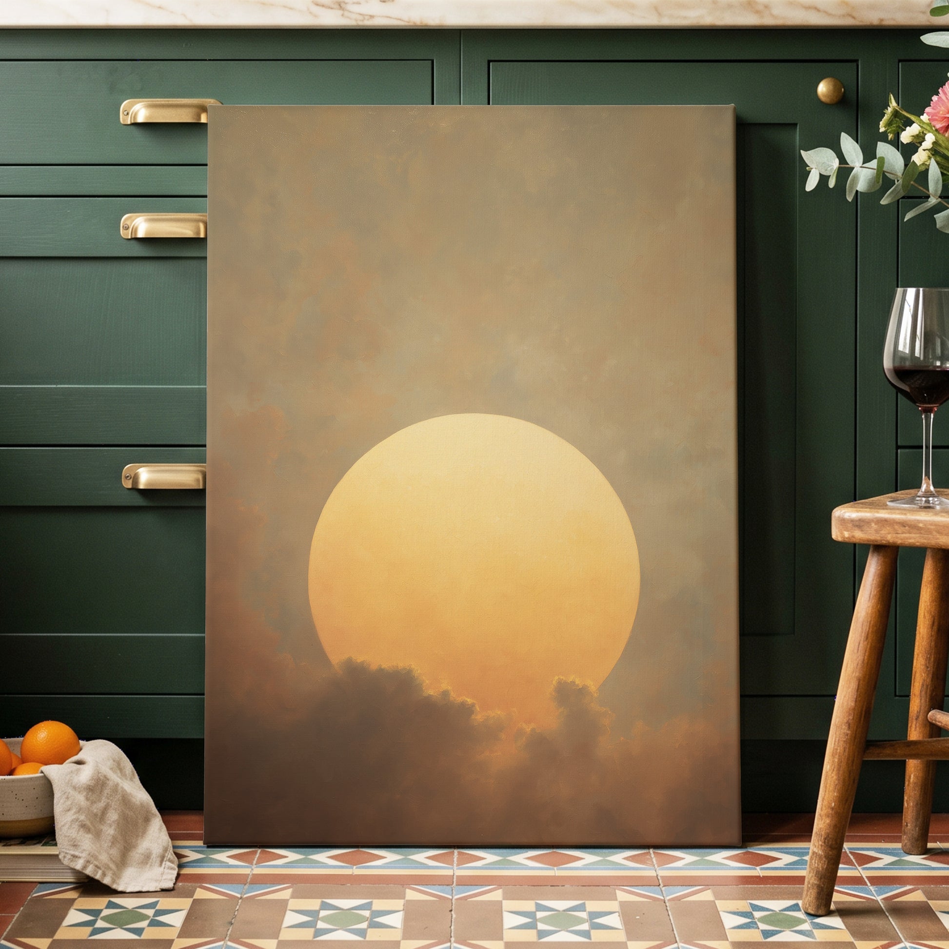 Amber Sun Reverie, gold, beige, brown nature wall art displayed in a styled interior, gallery view 3