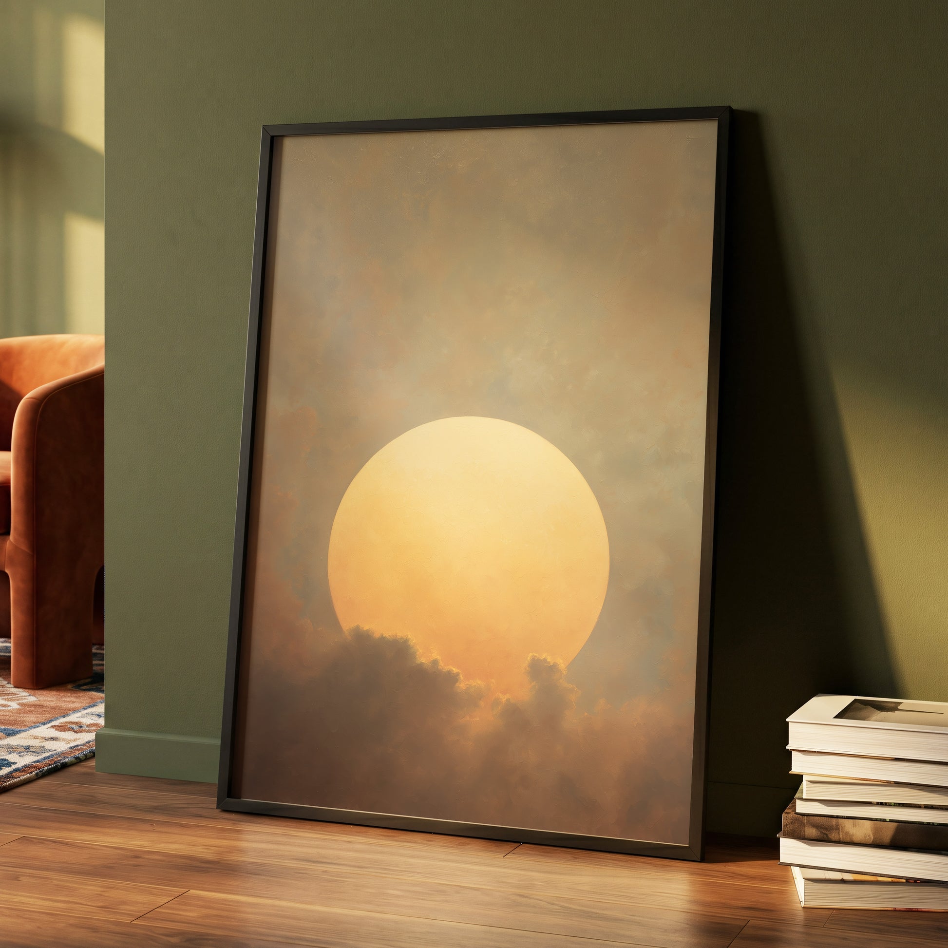 Amber Sun Reverie, gold, beige, brown nature wall art displayed in a styled interior, gallery view 6
