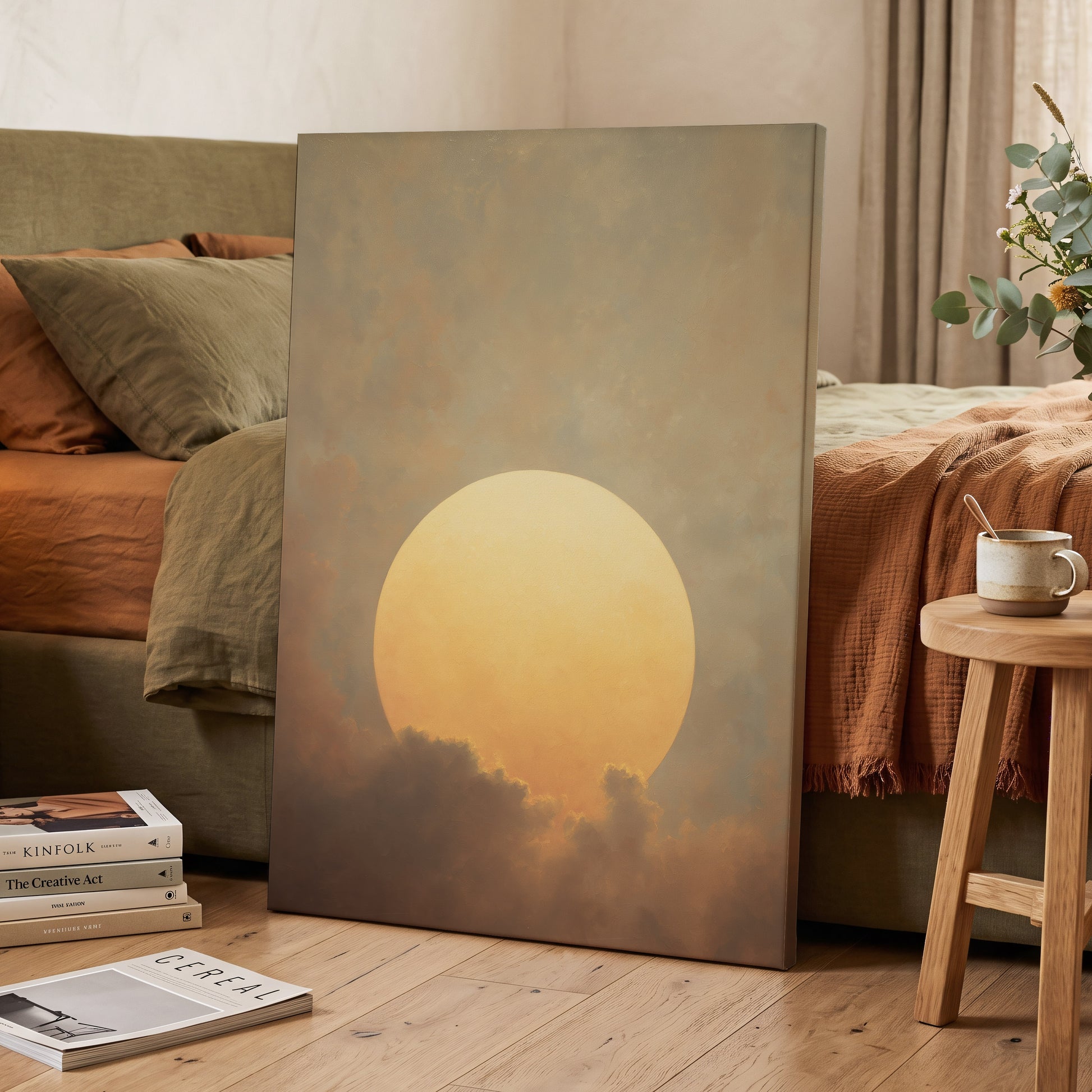 Amber Sun Reverie, gold, beige, brown nature wall art displayed in a styled interior, gallery view 7