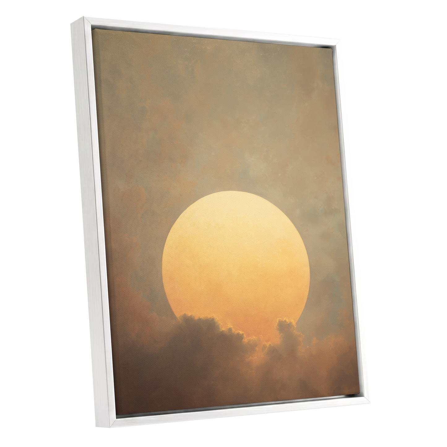 Amber Sun Reverie, gold, beige, brown nature wall art shown as a white framed canvas wall art