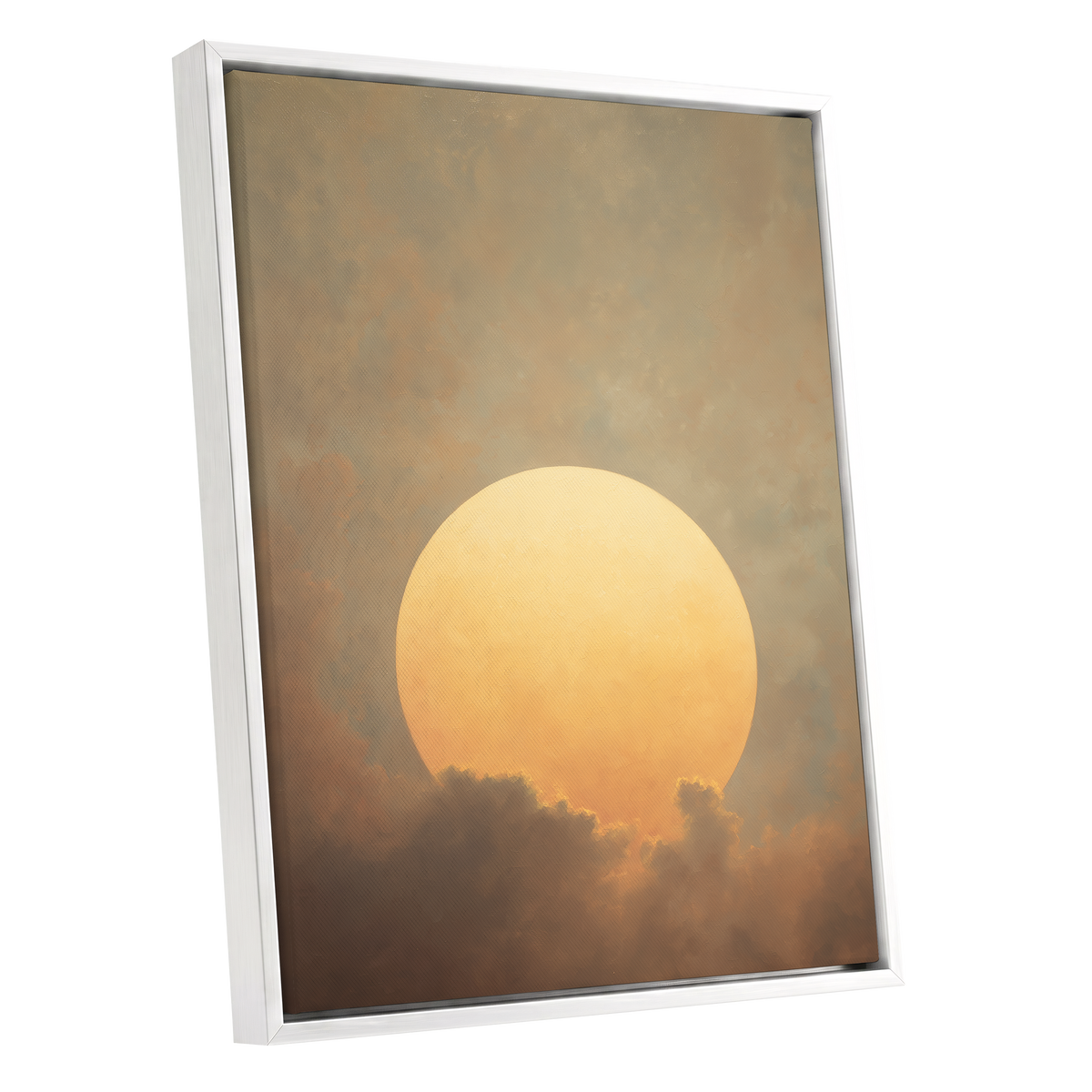 Amber Sun Reverie, gold, beige, brown nature wall art shown as a white framed canvas wall art