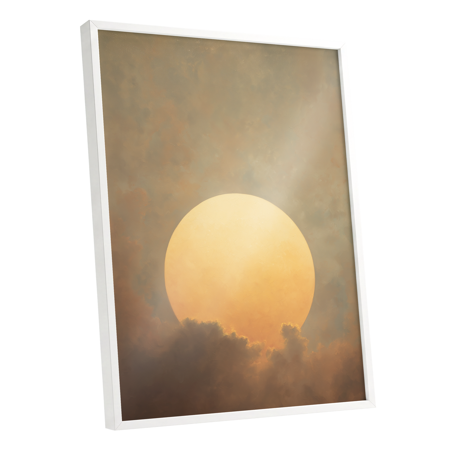 Amber Sun Reverie, gold, beige, brown nature wall art shown as a white framed poster wall art print