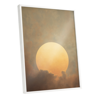 Amber Sun Reverie, gold, beige, brown nature wall art shown as a white framed poster wall art print