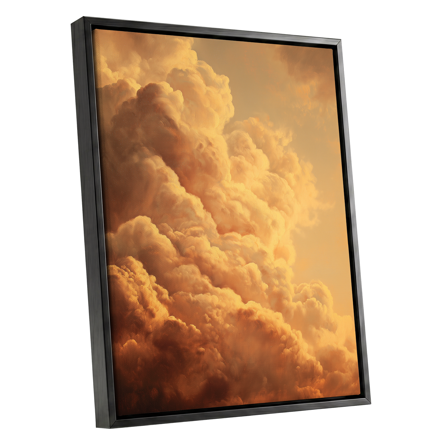 Amber Tempest, gold, orange, brown nature wall art shown as a black framed canvas wall art