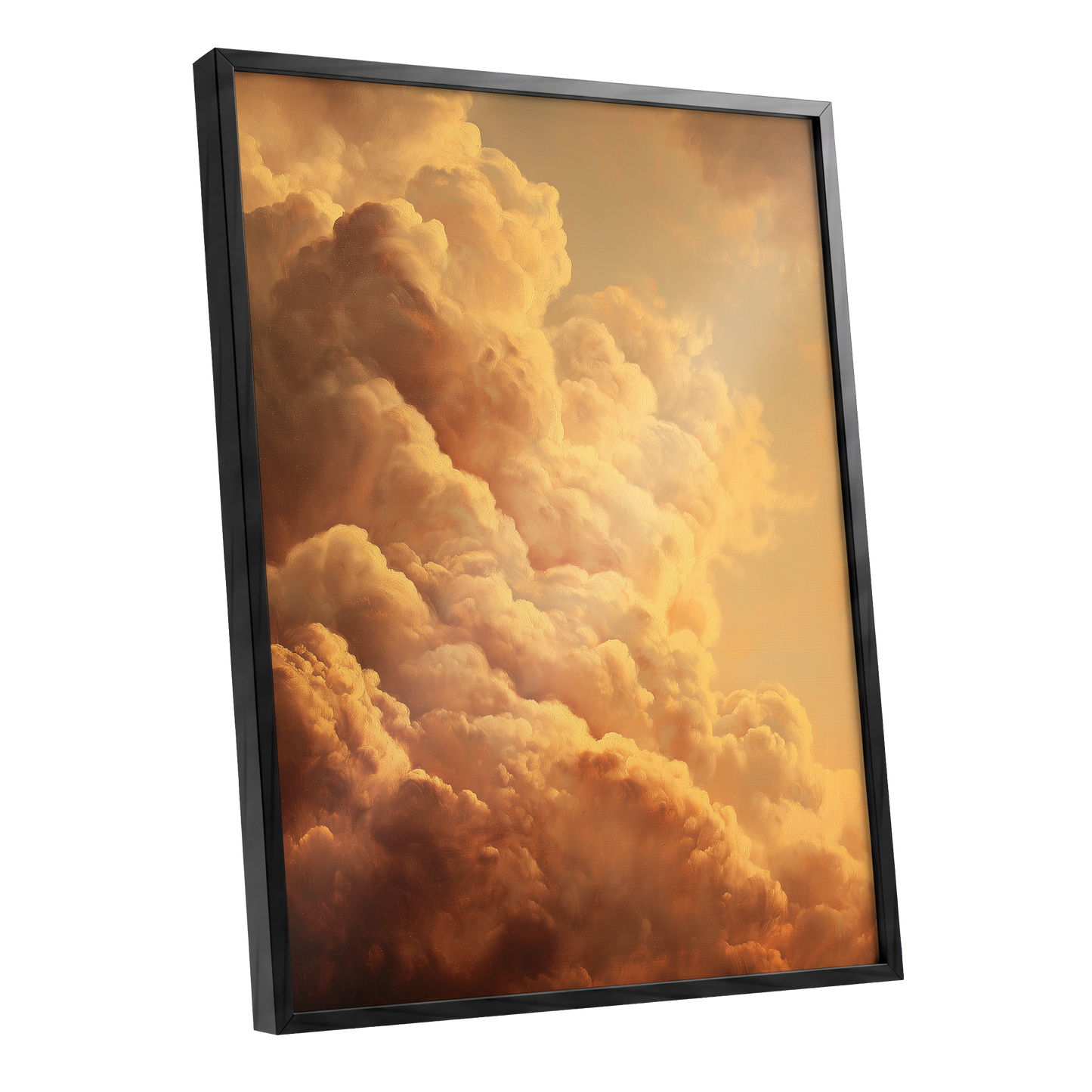 Amber Tempest, gold, orange, brown nature wall art shown as a black framed poster wall art print