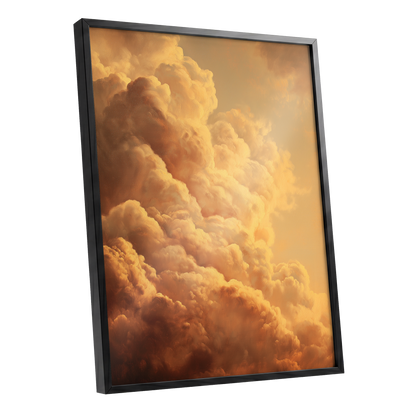 Amber Tempest, gold, orange, brown nature wall art shown as a black framed poster wall art print