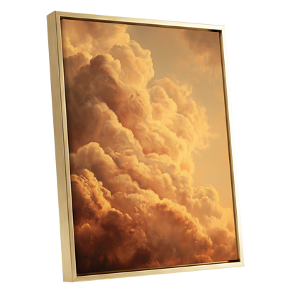 Amber Tempest, gold, orange, brown nature wall art shown as a gold framed canvas wall art