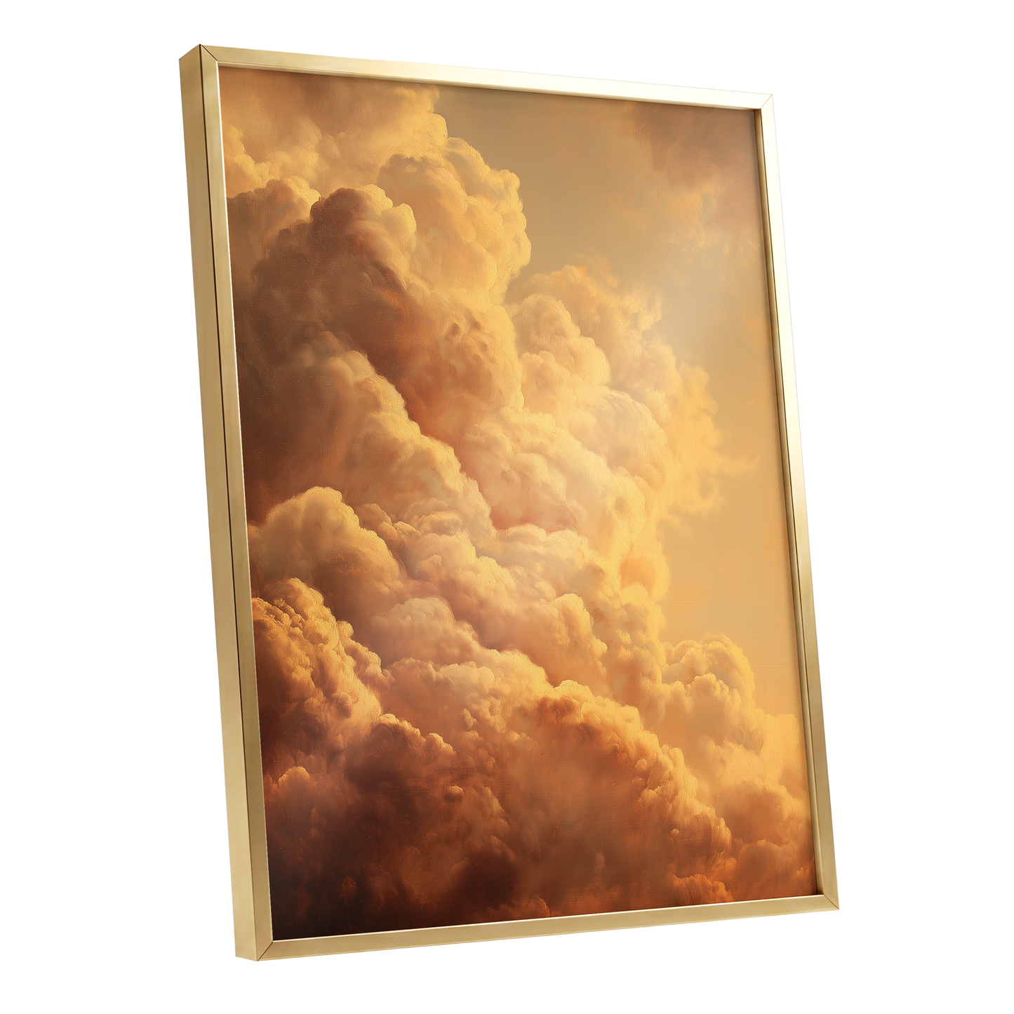 Amber Tempest, gold, orange, brown nature wall art shown as a gold framed poster wall art print