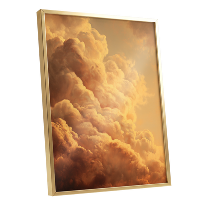 Amber Tempest, gold, orange, brown nature wall art shown as a gold framed poster wall art print