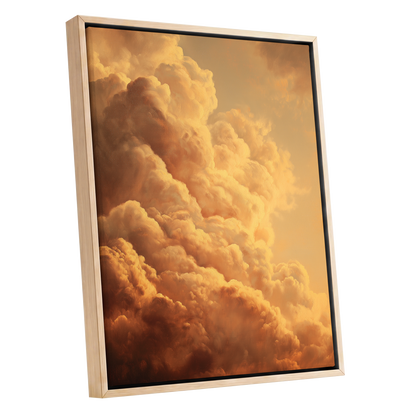 Amber Tempest, gold, orange, brown nature wall art shown as a oak framed canvas wall art