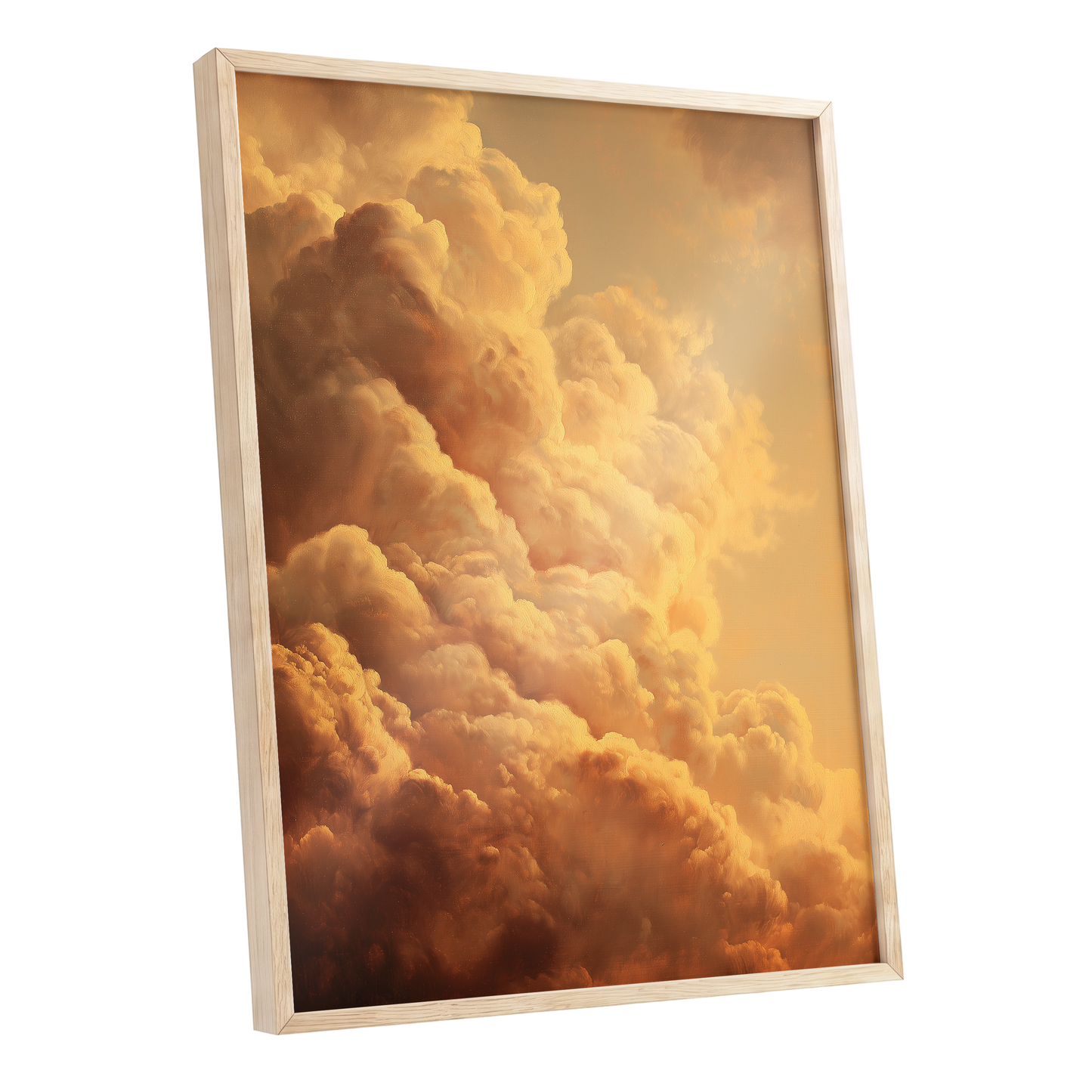 Amber Tempest, gold, orange, brown nature wall art shown as a oak framed poster wall art print