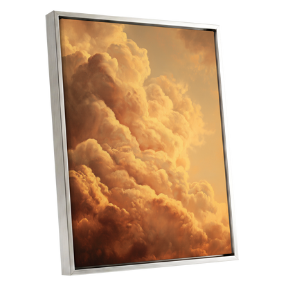 Amber Tempest, gold, orange, brown nature wall art shown as a silver framed canvas wall art