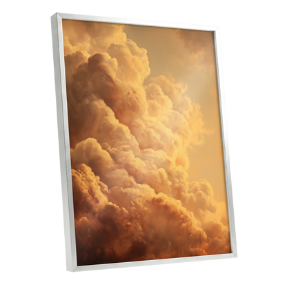 Amber Tempest, gold, orange, brown nature wall art shown as a silver framed poster wall art print