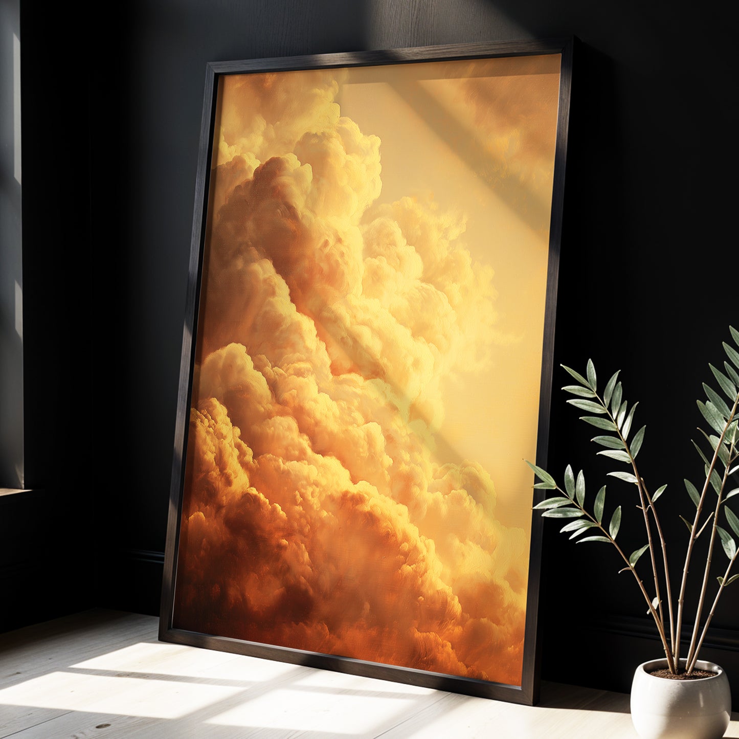 Amber Tempest, gold, orange, brown nature wall art displayed in a styled interior, gallery view 2