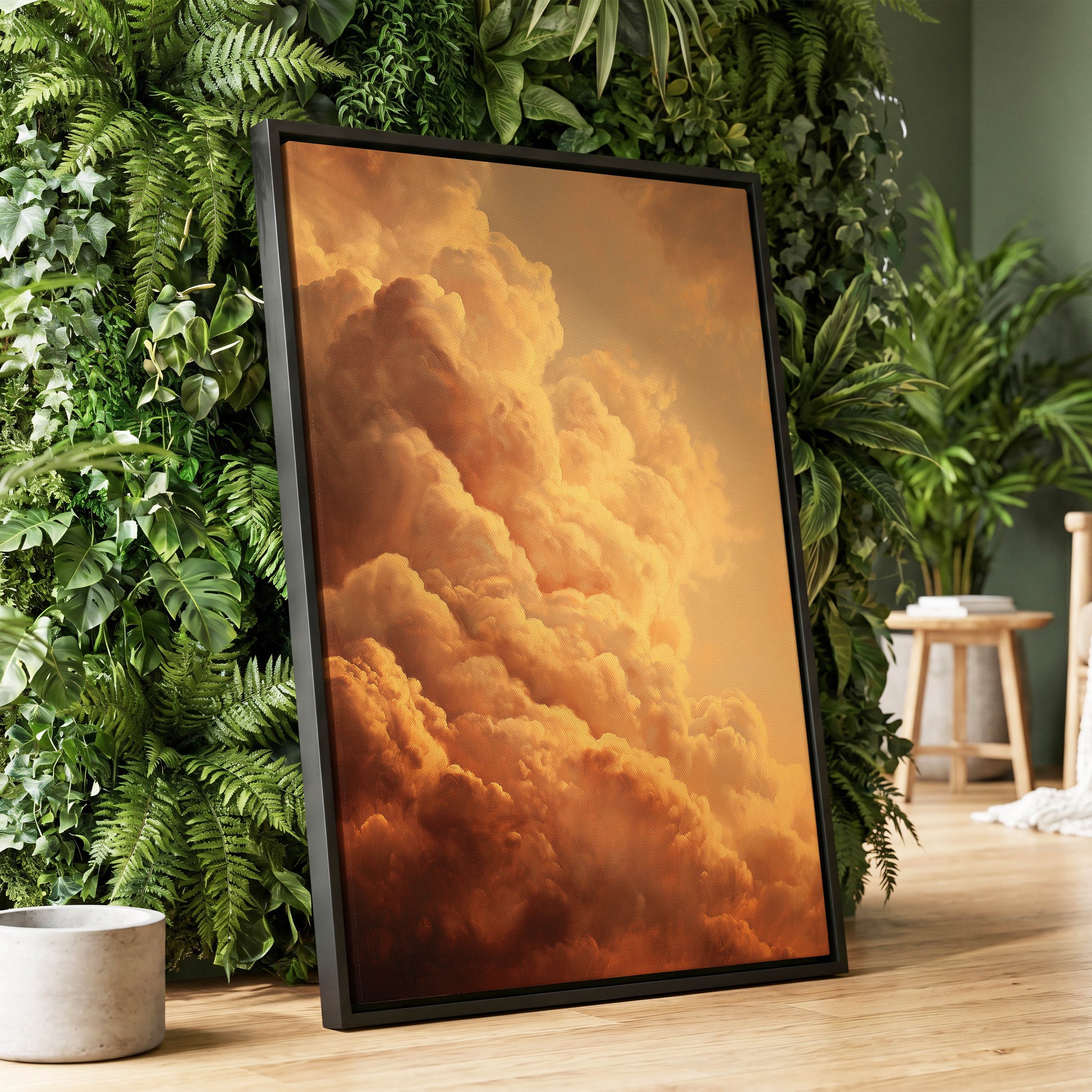 Amber Tempest, gold, orange, brown nature wall art displayed in a styled interior, gallery view 4