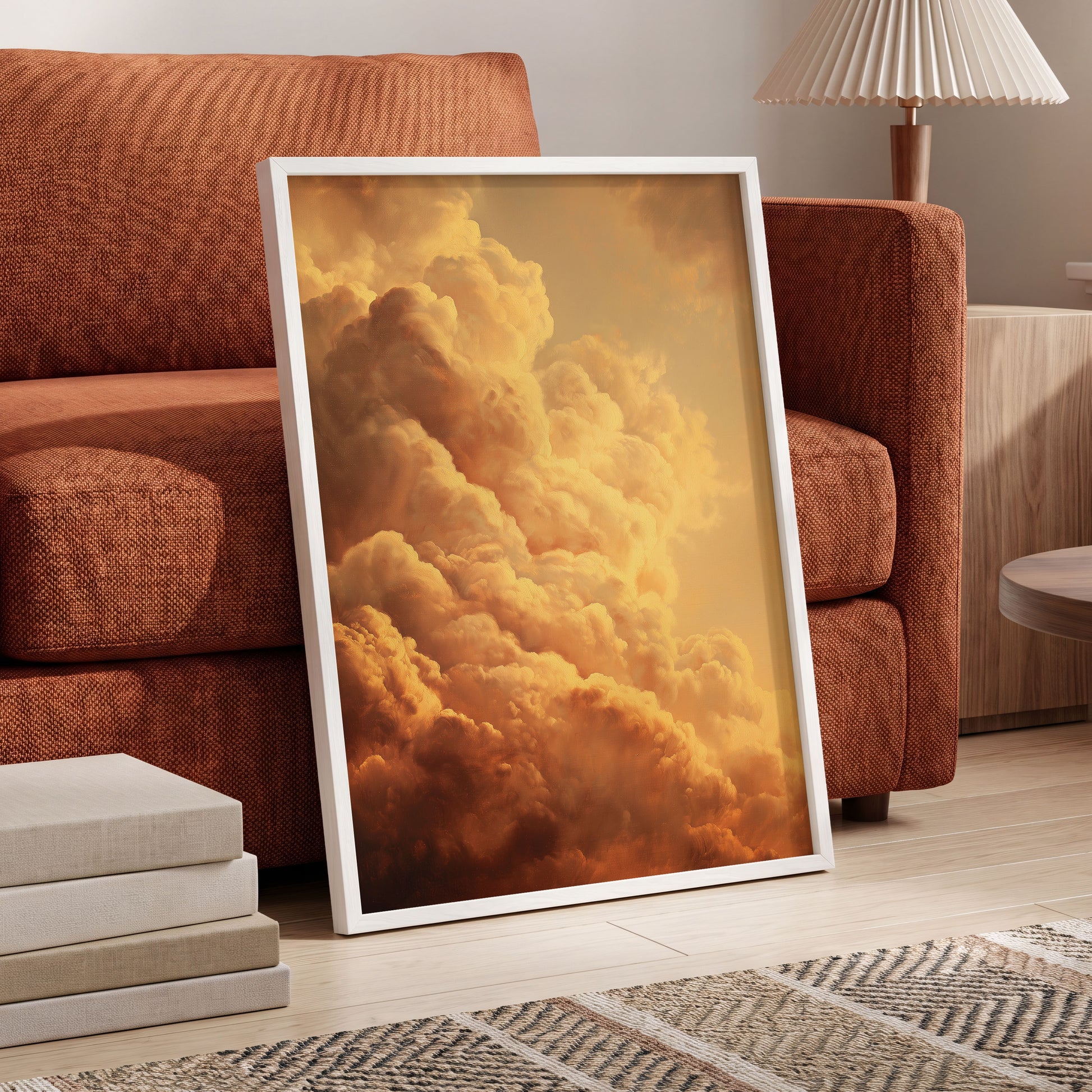 Amber Tempest, gold, orange, brown nature wall art displayed in a styled interior, gallery view 6