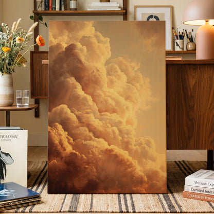 Amber Tempest, gold, orange, brown nature wall art displayed in a styled interior, gallery view 7