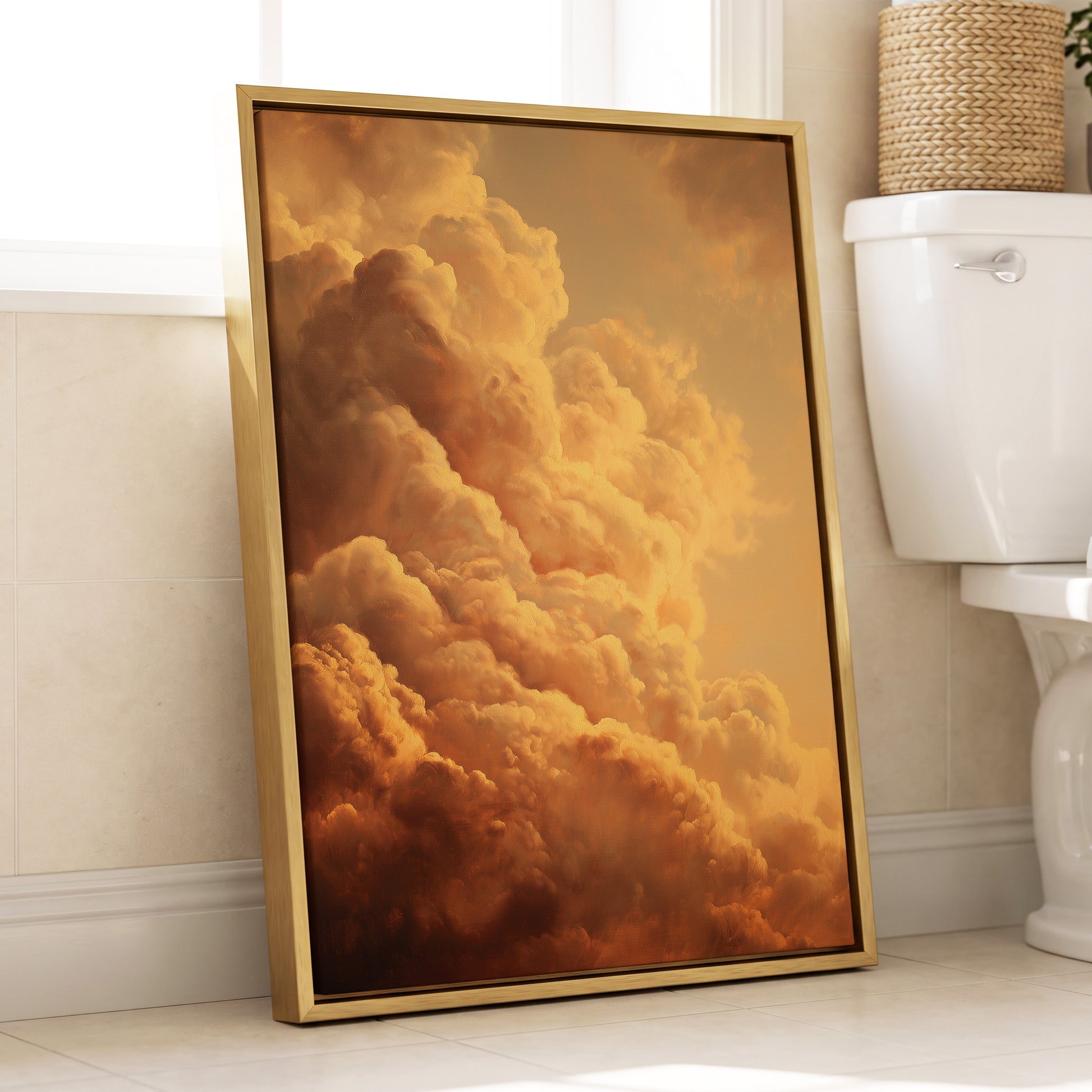 Amber Tempest, gold, orange, brown nature wall art displayed in a styled interior, gallery view 8