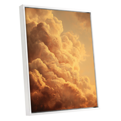 Amber Tempest, gold, orange, brown nature wall art shown as a white framed canvas wall art