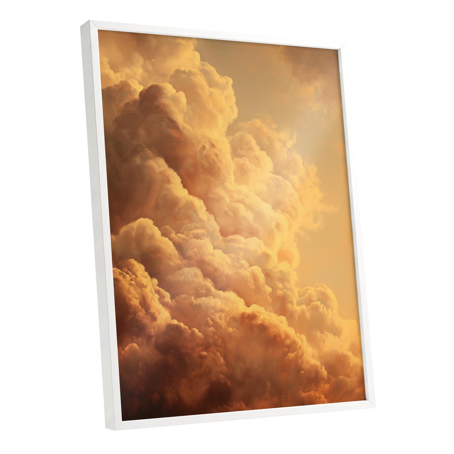 Amber Tempest, gold, orange, brown nature wall art shown as a white framed poster wall art print
