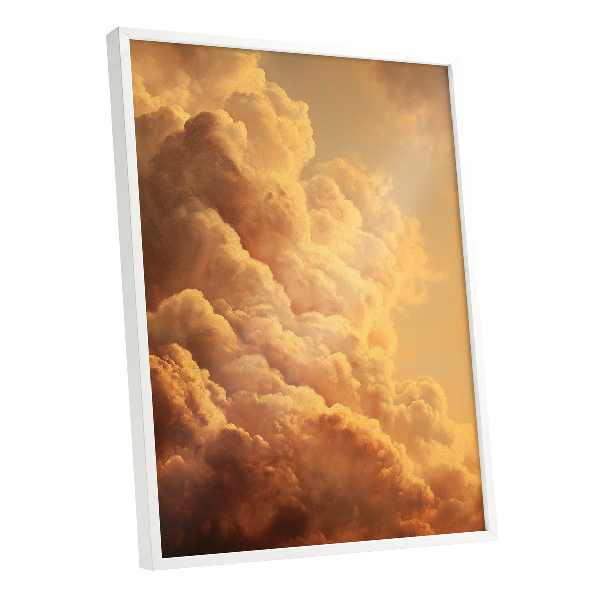 Amber Tempest, gold, orange, brown nature wall art shown as a white framed poster wall art print
