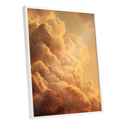 Amber Tempest, gold, orange, brown nature wall art shown as a white framed poster wall art print