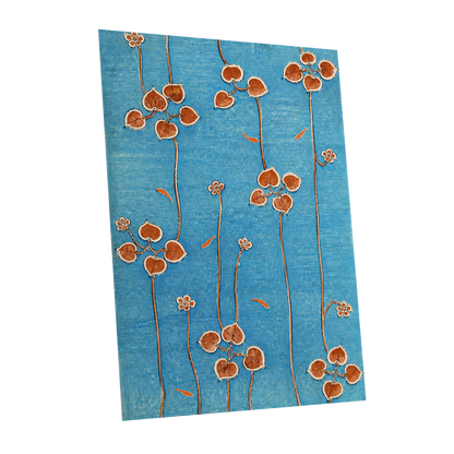 Amber Vine Reverie, blue, orange, brown floral wall art shown as a unframed poster wall art print