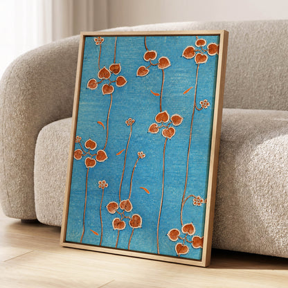 Amber Vine Reverie, blue, orange, brown floral wall art displayed in a styled interior, gallery view 4