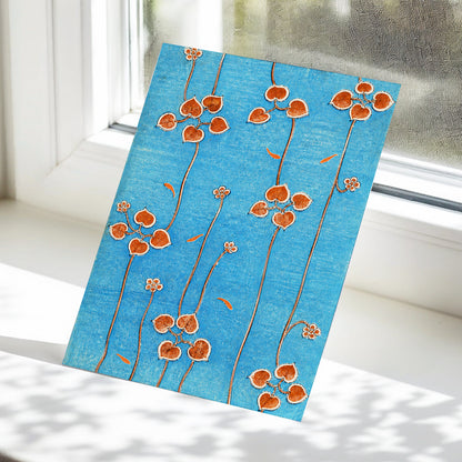 Amber Vine Reverie, blue, orange, brown floral wall art displayed in a styled interior, gallery view 5