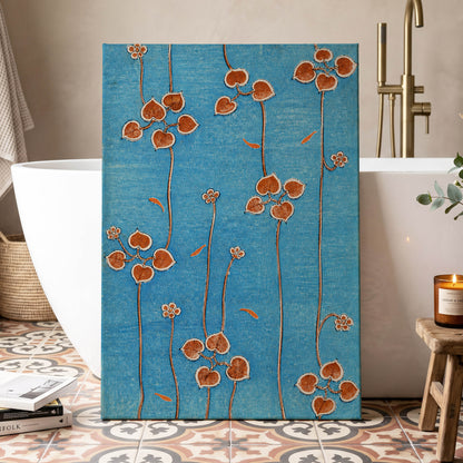 Amber Vine Reverie, blue, orange, brown floral wall art displayed in a styled interior, gallery view 7