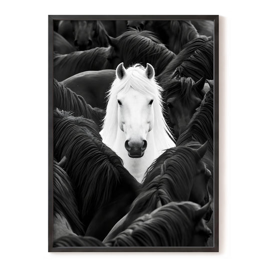 Among the Dark Herd, black, white, gray nature wall art, front artwork view