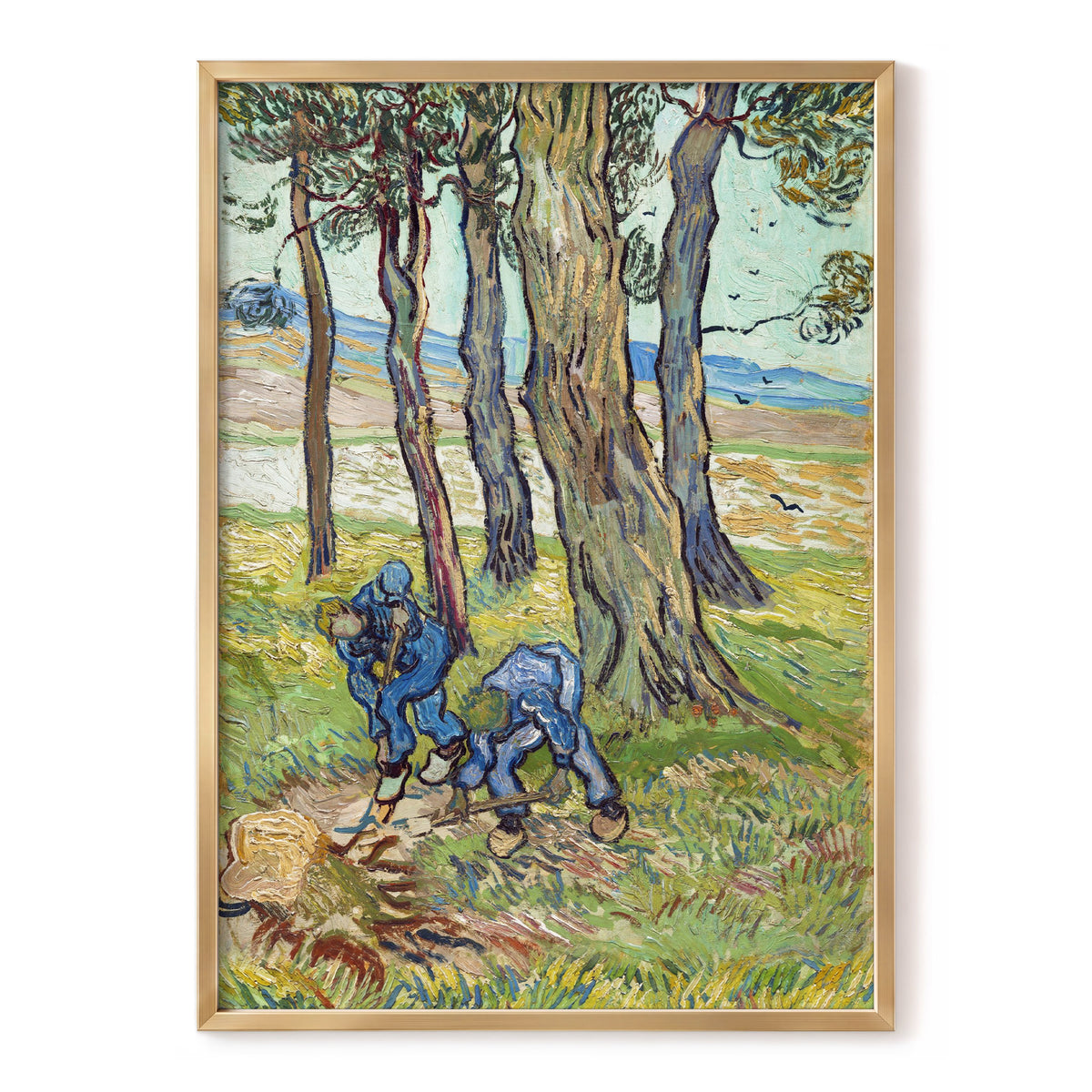 Among the Tall Trees, green, blue, brown nature wall art, front artwork view
