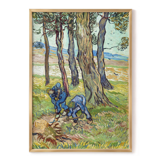 Among the Tall Trees, green, blue, brown nature wall art, front artwork view
