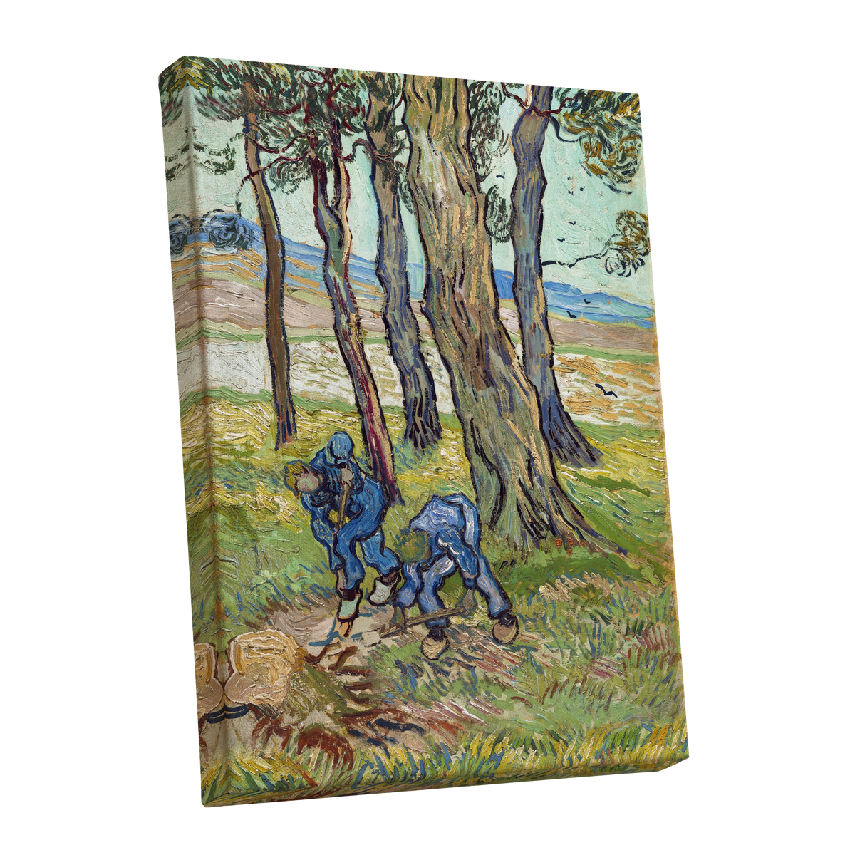 Among the Tall Trees, green, blue, brown nature wall art shown as a stretched canvas wall art