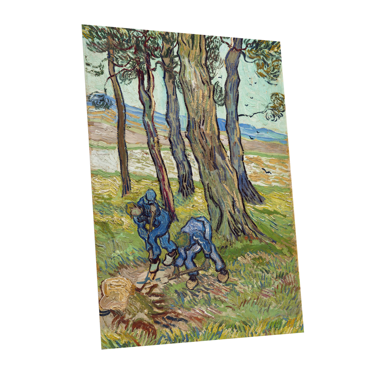 Among the Tall Trees, green, blue, brown nature wall art shown as a unframed poster wall art print