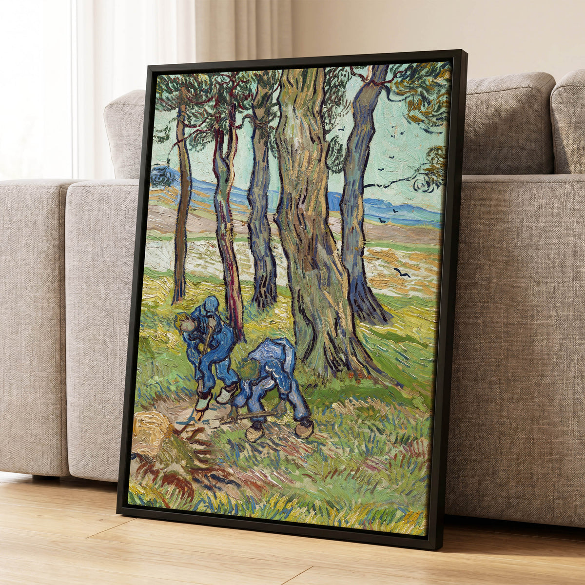 Among the Tall Trees, green, blue, brown nature wall art displayed in a styled interior, gallery view 4