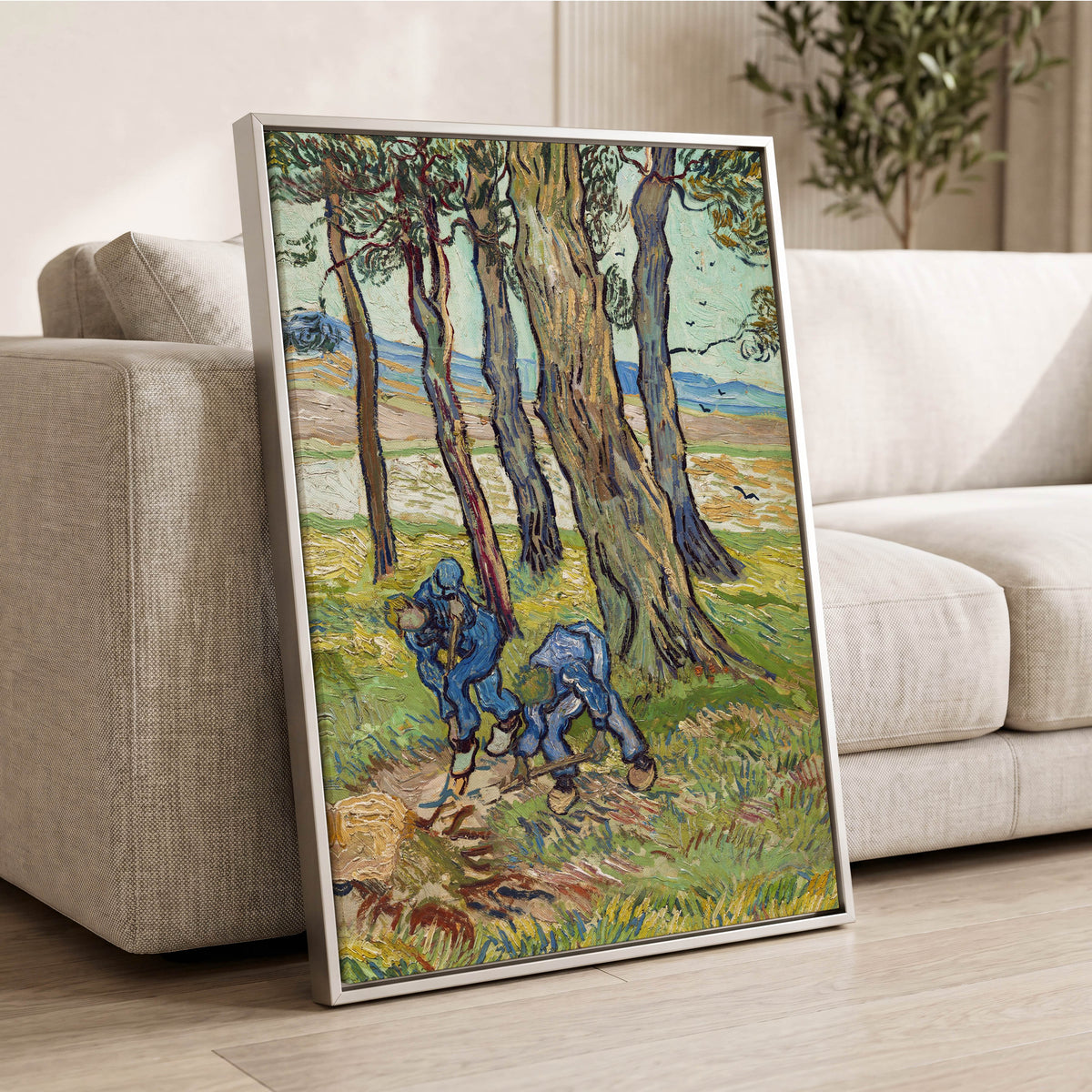 Among the Tall Trees, green, blue, brown nature wall art displayed in a styled interior, gallery view 8