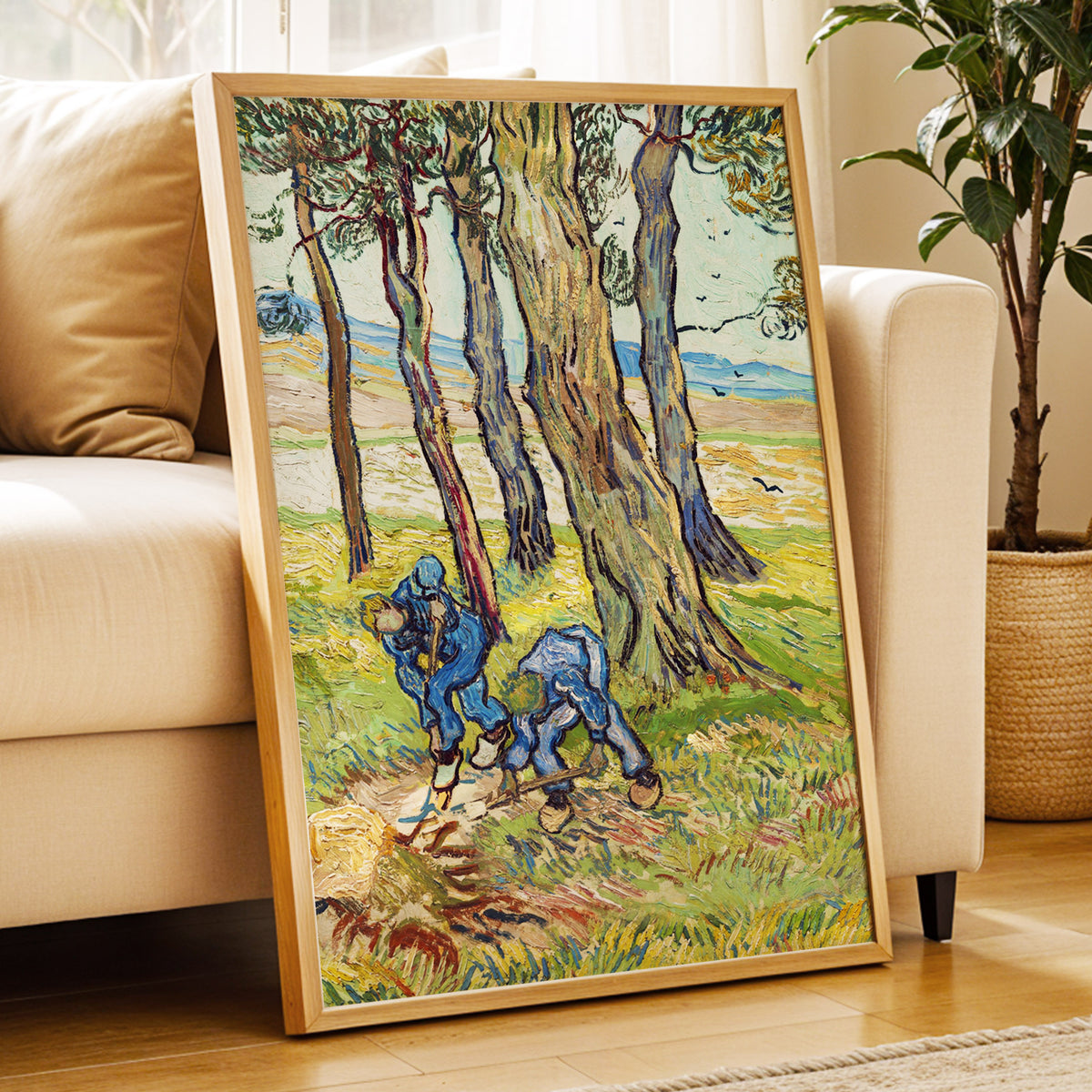 Among the Tall Trees, green, blue, brown nature wall art displayed in a styled interior, gallery view 9
