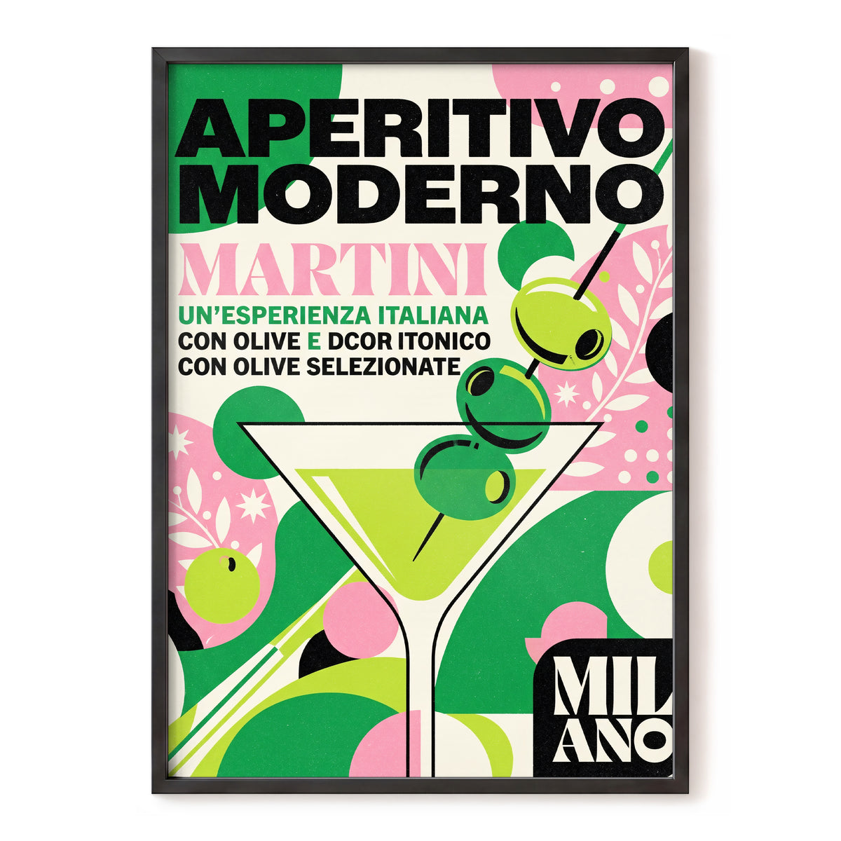 Aperitivo Moderno, green, pink, beige minimalist wall art, front artwork view