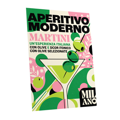 Aperitivo Moderno, green, pink, beige minimalist wall art shown as a unframed poster wall art print