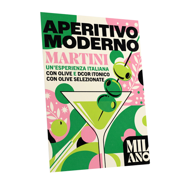 Aperitivo Moderno, green, pink, beige minimalist wall art shown as a unframed poster wall art print