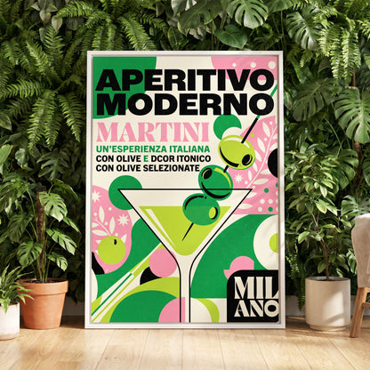 Aperitivo Moderno, green, pink, beige minimalist wall art displayed in a styled interior, gallery view 5