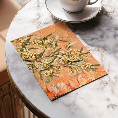 Apricot Blossom Drift, orange, pink, green floral wall art displayed in a styled interior, gallery view 5