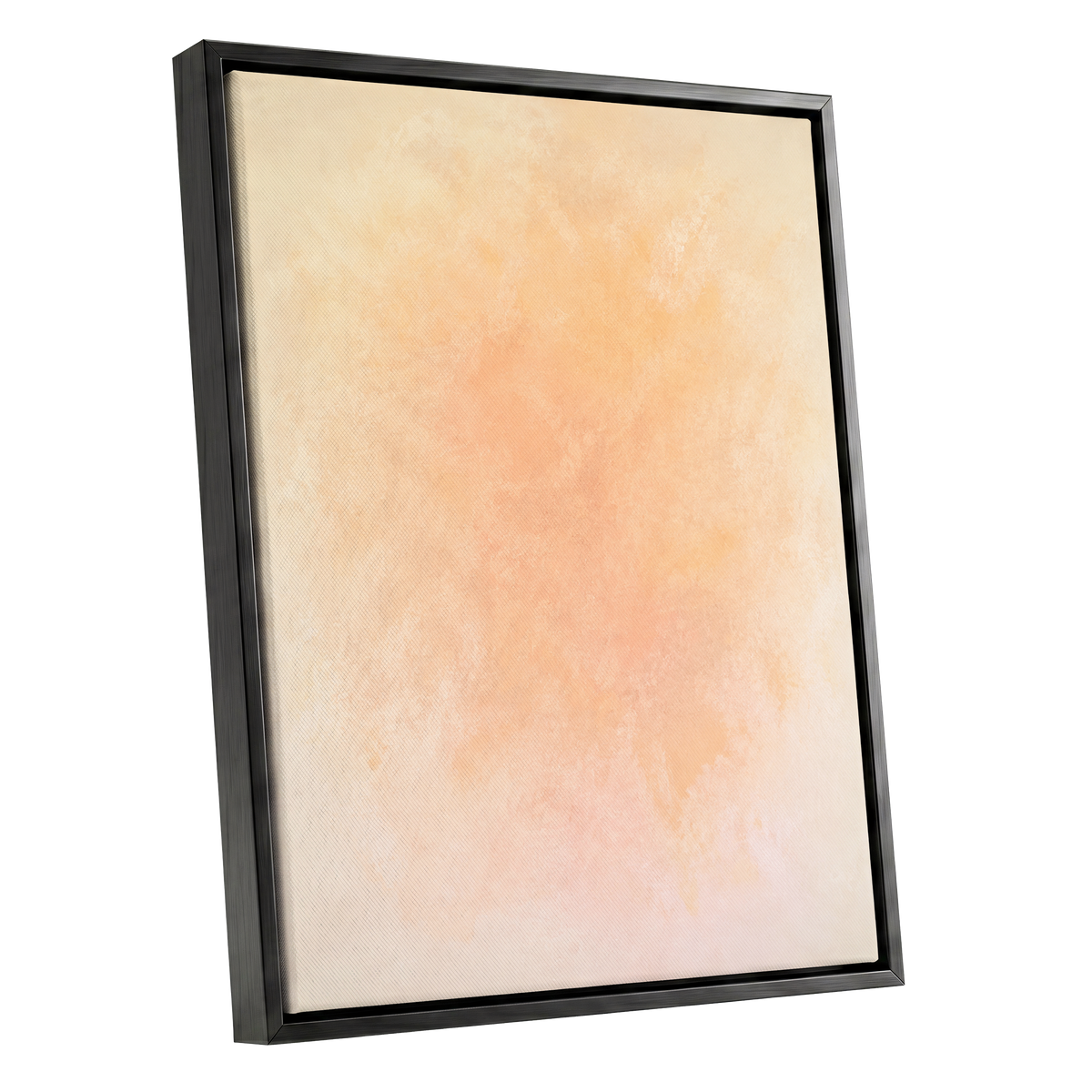 Apricot Hush, orange, pink, beige abstract wall art shown as a black framed canvas wall art