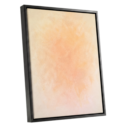 Apricot Hush, orange, pink, beige abstract wall art shown as a black framed canvas wall art