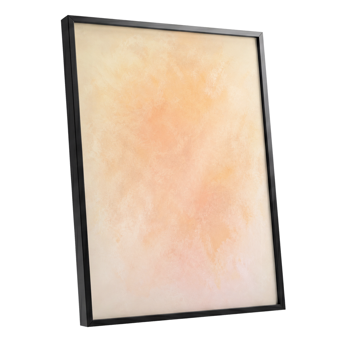 Apricot Hush, orange, pink, beige abstract wall art shown as a black framed poster wall art print