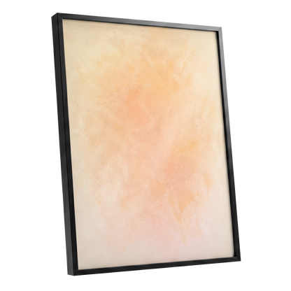 Apricot Hush, orange, pink, beige abstract wall art shown as a black framed poster wall art print