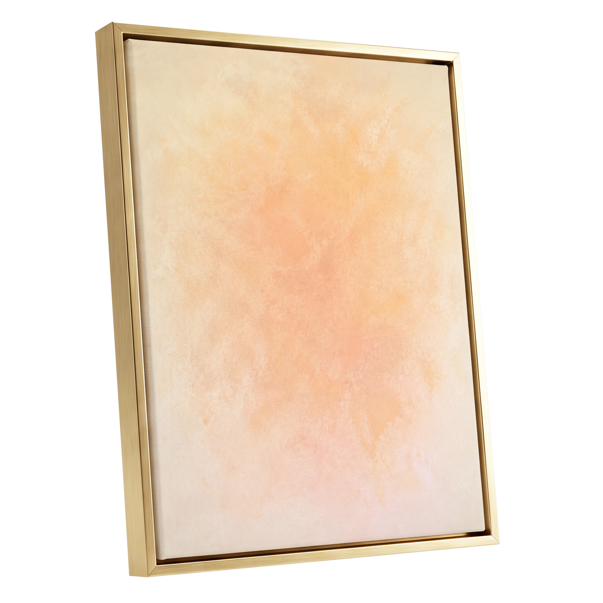 Apricot Hush, orange, pink, beige abstract wall art shown as a gold framed canvas wall art